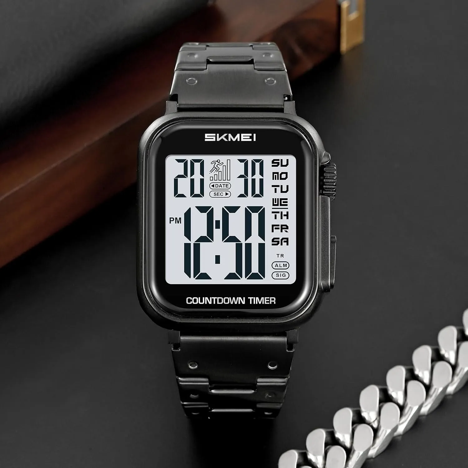 ambidextrous bundle backup rescue door ?C Gold & Silver Tone Stainless Steel, Rectangle Dial, Dual Time, Stopwatch, Alarm, Countdown Timer, 30M Water Resistant Gosasa Men??s Digital Watch 