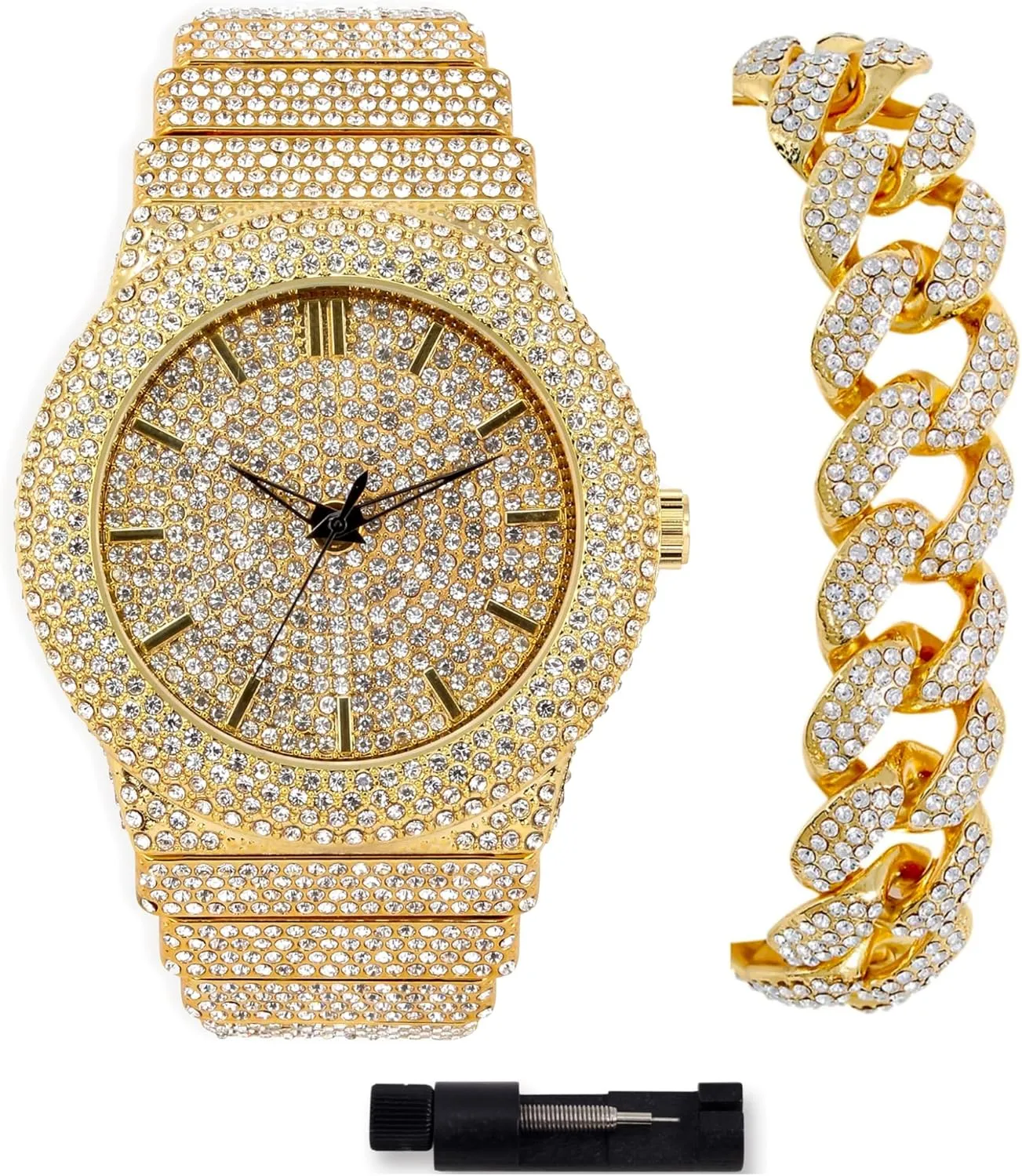 & Bracelet biography Set ICE STAR Men's 46mm Fully Iced Out Diamond Watch 