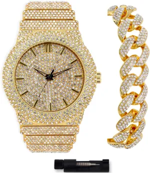 & Bracelet biography Set ICE STAR Men's 46mm Fully Iced Out Diamond Watch 