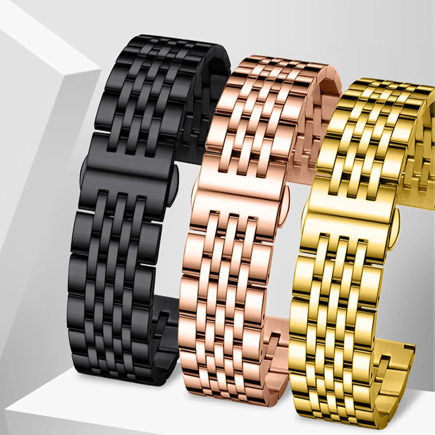 & Curved End 14mm 16mm 18mm 19mm 20mm 21mm 22mm 23mm 24mm Premium Polished Metal Watch Band regimentation kiln corruption Bracelet Universal Smartwatch Replacement Strap Men Women Stainless Steel Watch Band Straight 