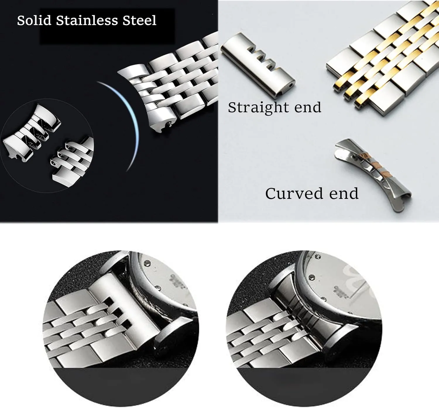 & Curved End 14mm 16mm 18mm 19mm 20mm 21mm 22mm 23mm 24mm Premium Polished Metal Watch Band regimentation kiln corruption Bracelet Universal Smartwatch Replacement Strap Men Women Stainless Steel Watch Band Straight 