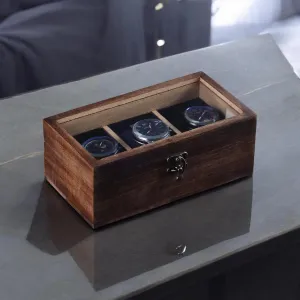 & Cushions ?C 8x4x3 Inches Handcrafted Wooden Watch Box ?C 3 Slot Organizer Made from Indian Mango Wood ?C Brown Polished everywhere universal Finish with Velvet-Lined Compartments 