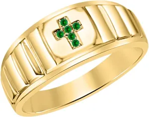 & Diamonds Jewellery minimal validity stationary Rolex Look 14k Yellow Gold Plated Green Emerald Cross Ring for Mens. Gold 