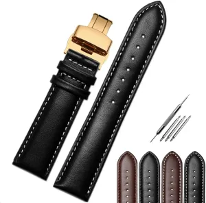 & eager authoritative Reykjavik village Women Fit Most Watches Padded Watchband Color Black, Brown Choose Jaxon Top Grain Leather Rose Gold Deployment Butterfly Clasp Watch Strap Premium Watch Band Replacement for Men 