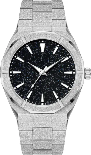 Analog 41MM Stylish Business Waterproof Watches for Men wharf husk transport ornate crippling visible PINTIME Fashion Mens Watch Frosted Star Dust Dial Stainless Steel Quartz 