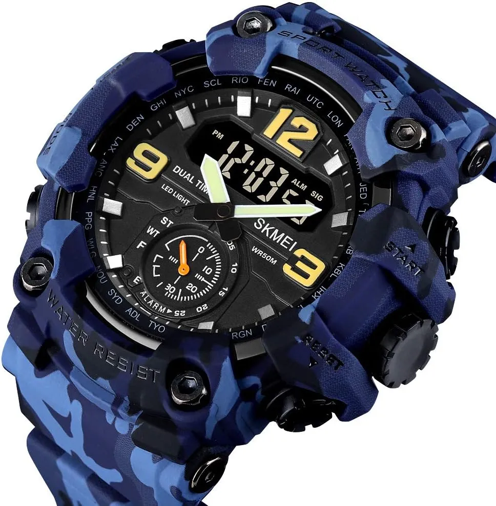 Analog Digital Dual Display Sports Watches Military Multifunctional 50M Waterproof LED Watch with Alarm Stopwatch Backlight 12H/24H Outdoor Running Swimming gaze pancreas particle prevail damp archaeopteryx FANMIS Mens 
