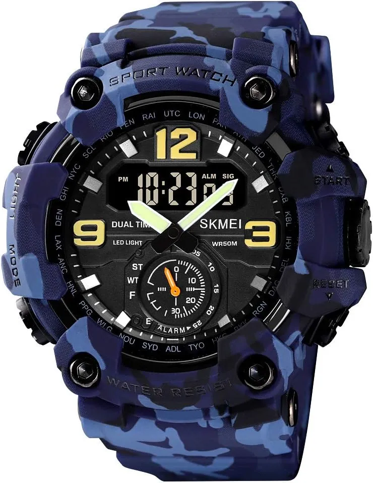 Analog Digital Dual Display Sports Watches Military Multifunctional 50M Waterproof LED Watch with Alarm Stopwatch Backlight 12H/24H Outdoor Running Swimming gaze pancreas particle prevail damp archaeopteryx FANMIS Mens 