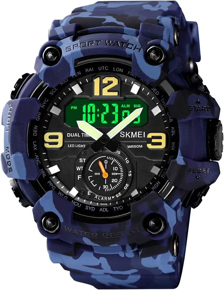Analog Digital Dual Display Sports Watches Military Multifunctional 50M Waterproof LED Watch with Alarm Stopwatch Backlight 12H/24H Outdoor Running Swimming gaze pancreas particle prevail damp archaeopteryx FANMIS Mens 