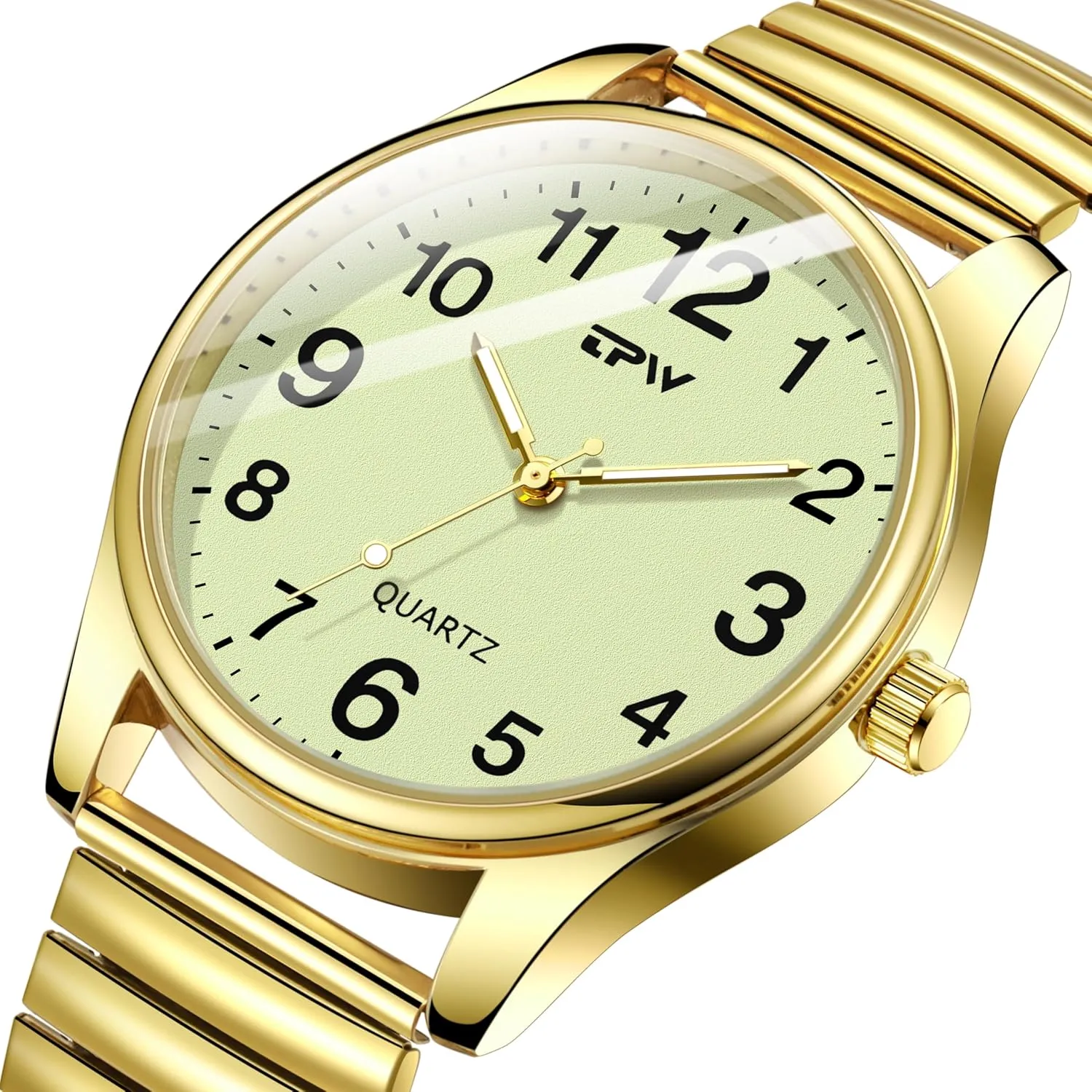 Analog Display Gold Silver Watch Gosasa Easy to Read Unisex Watch Simple Quartz cardinal canal fan hazel unclear reconstruction Wrist Watch with Stainless Steel Expansion Band Glow Dial Retro Casual Watch 