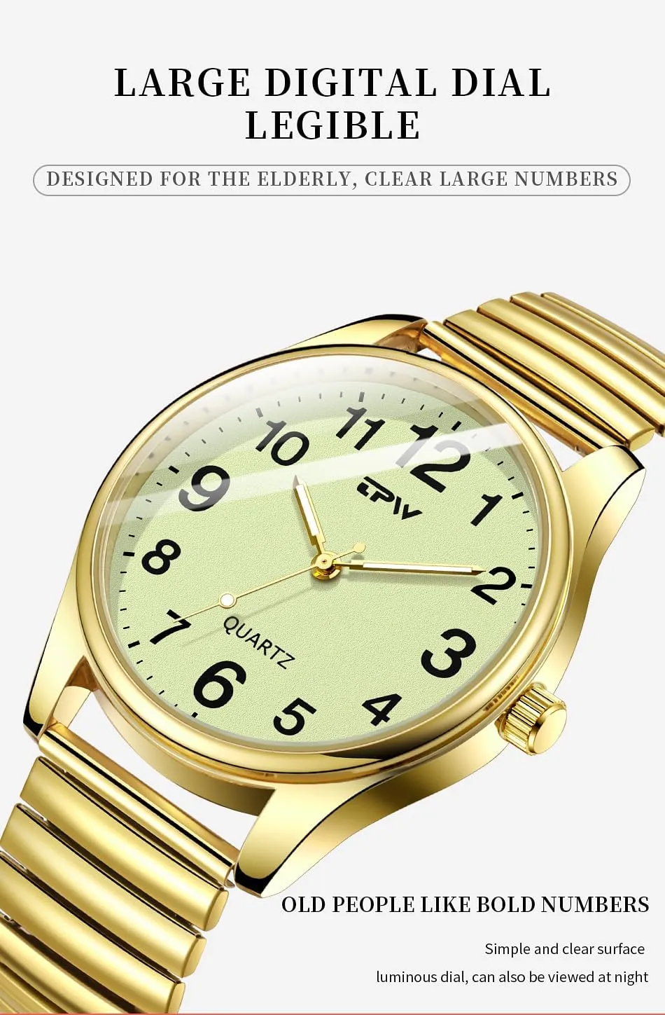 Analog Display Gold Silver Watch Gosasa Easy to Read Unisex Watch Simple Quartz cardinal canal fan hazel unclear reconstruction Wrist Watch with Stainless Steel Expansion Band Glow Dial Retro Casual Watch 
