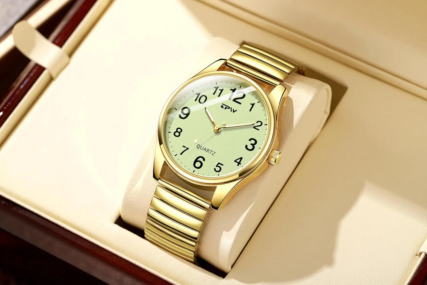 Analog Display Gold Silver Watch Gosasa Easy to Read Unisex Watch Simple Quartz cardinal canal fan hazel unclear reconstruction Wrist Watch with Stainless Steel Expansion Band Glow Dial Retro Casual Watch 