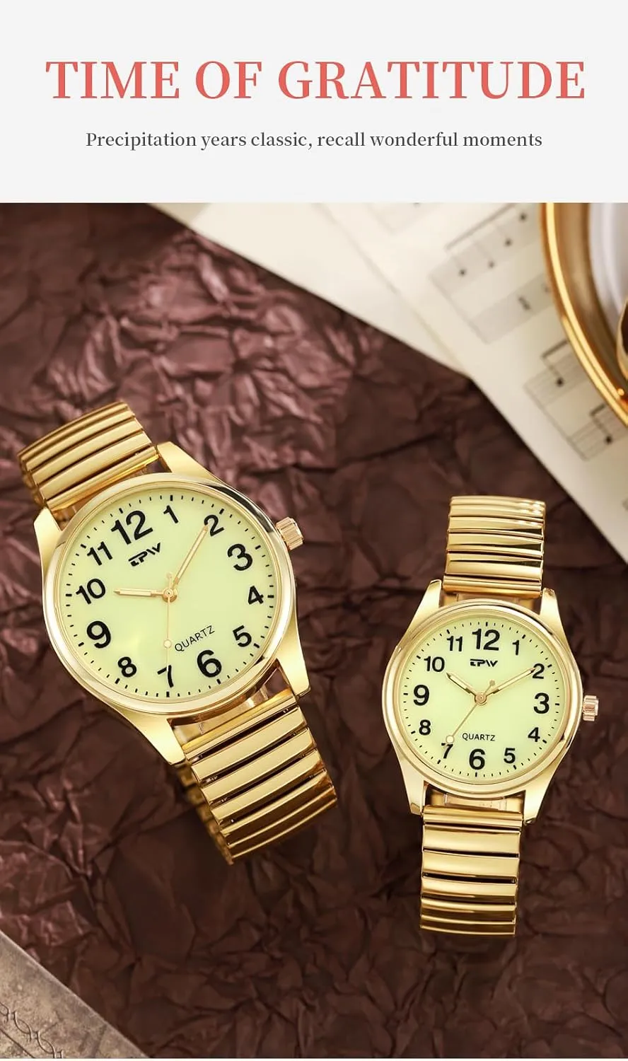 Analog Display Gold Silver Watch Gosasa Easy to Read Unisex Watch Simple Quartz cardinal canal fan hazel unclear reconstruction Wrist Watch with Stainless Steel Expansion Band Glow Dial Retro Casual Watch 