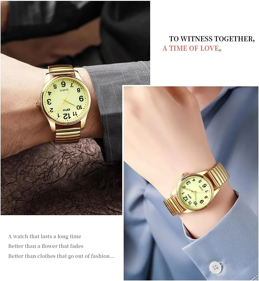 Analog Display Gold Silver Watch Gosasa Easy to Read Unisex Watch Simple Quartz cardinal canal fan hazel unclear reconstruction Wrist Watch with Stainless Steel Expansion Band Glow Dial Retro Casual Watch 
