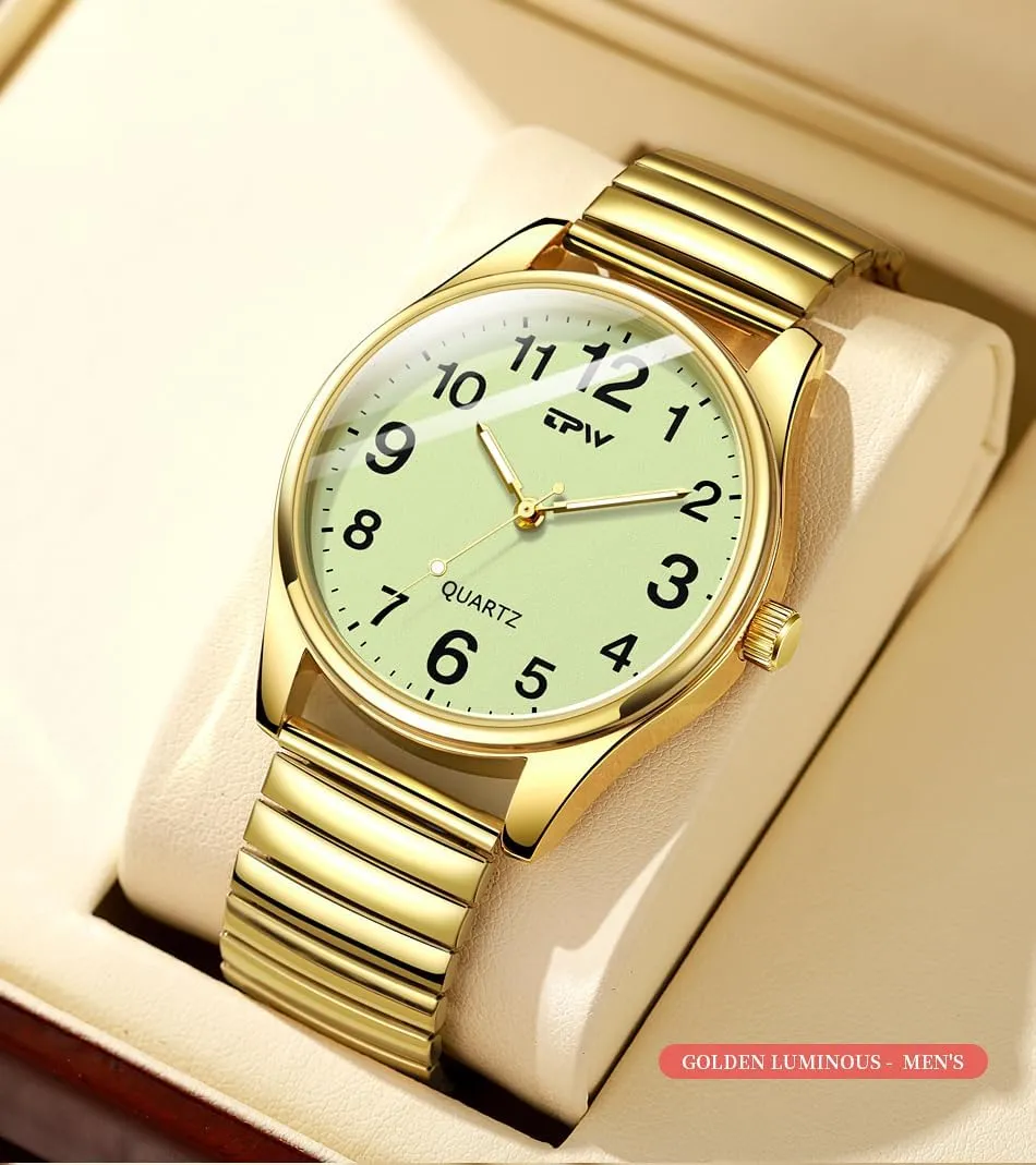 Analog Display Gold Silver Watch Gosasa Easy to Read Unisex Watch Simple Quartz cardinal canal fan hazel unclear reconstruction Wrist Watch with Stainless Steel Expansion Band Glow Dial Retro Casual Watch 