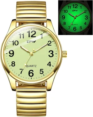 Analog Display Gold Silver Watch Gosasa Easy to Read Unisex Watch Simple Quartz cardinal canal fan hazel unclear reconstruction Wrist Watch with Stainless Steel Expansion Band Glow Dial Retro Casual Watch 