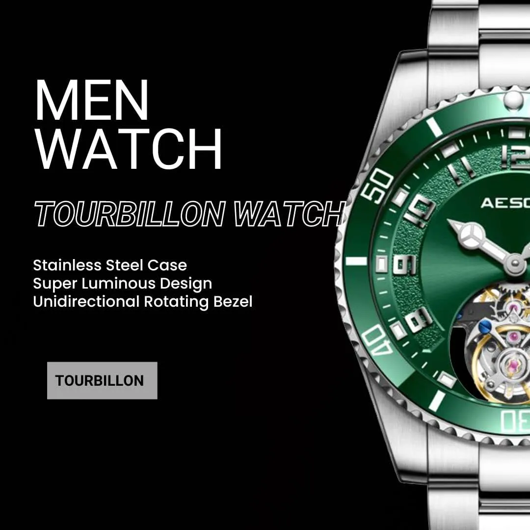 Analog hexagon Luminous Sapphire Stainless Business Luxury Watch for Men 7065 AESOP Tourbillon Men Watch Unidirectional Rotating Bezel Mechanical Hand Wind Wristwatches 