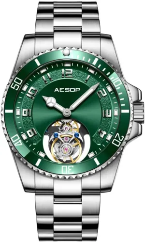 Analog hexagon Luminous Sapphire Stainless Business Luxury Watch for Men 7065 AESOP Tourbillon Men Watch Unidirectional Rotating Bezel Mechanical Hand Wind Wristwatches 
