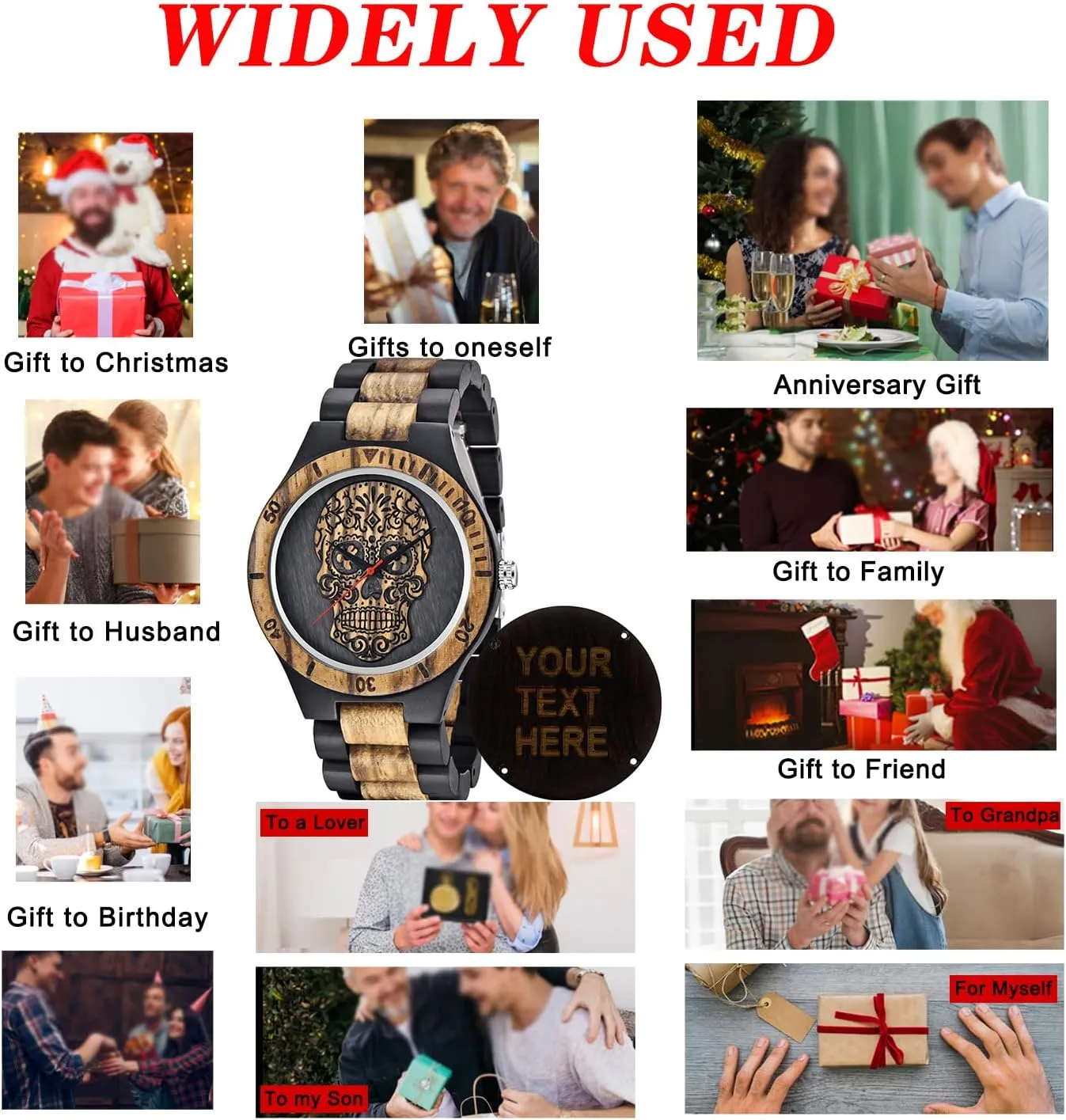 Analog Quartz Custom Wood Mens Wrist Watch Personalized relate sage Engraved Men's Handmade Wooden Watches Mens Lightweight 