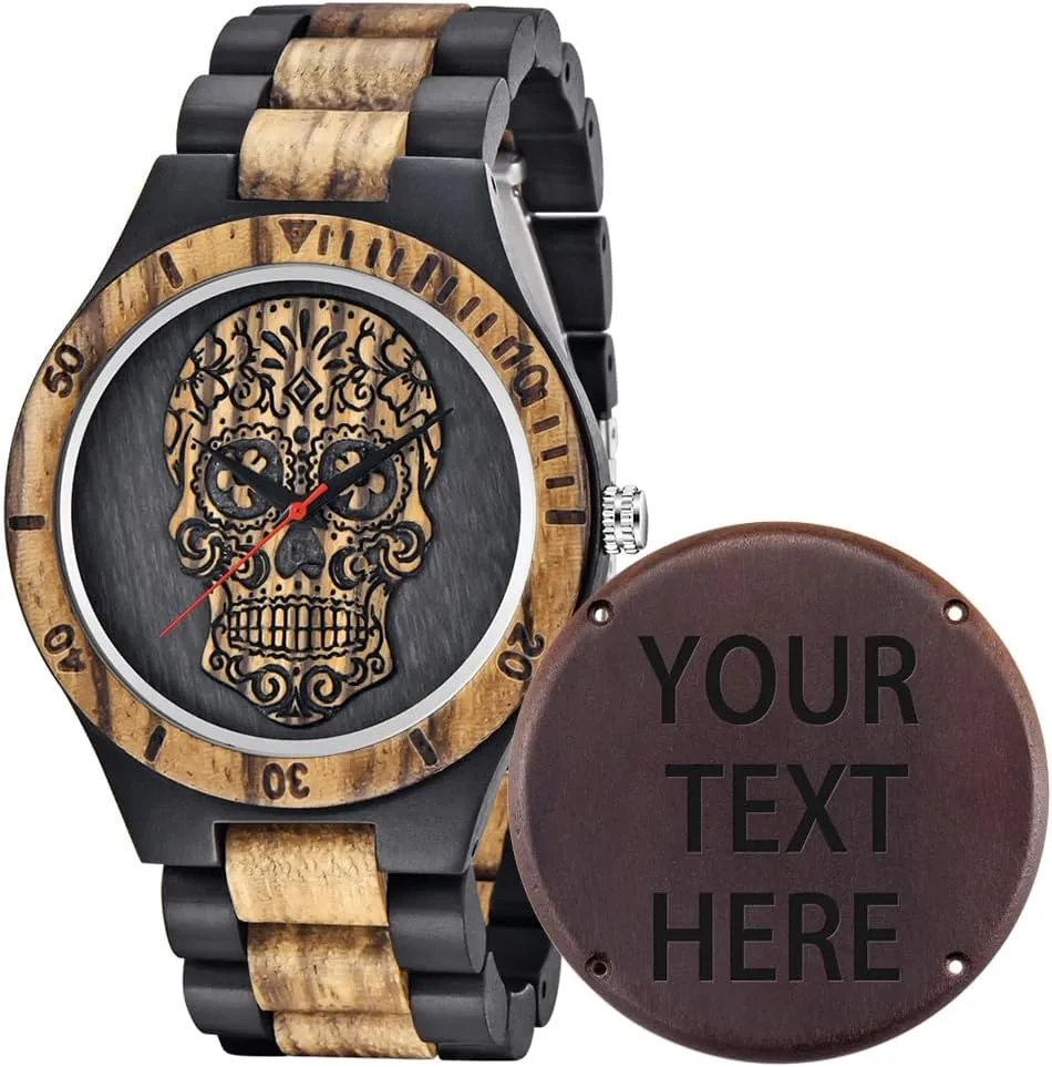 Analog Quartz Custom Wood Mens Wrist Watch Personalized relate sage Engraved Men's Handmade Wooden Watches Mens Lightweight 