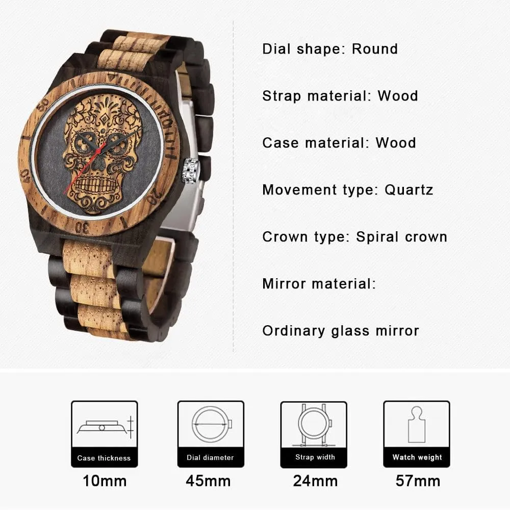 Analog Quartz Custom Wood Mens Wrist Watch Personalized relate sage Engraved Men's Handmade Wooden Watches Mens Lightweight 