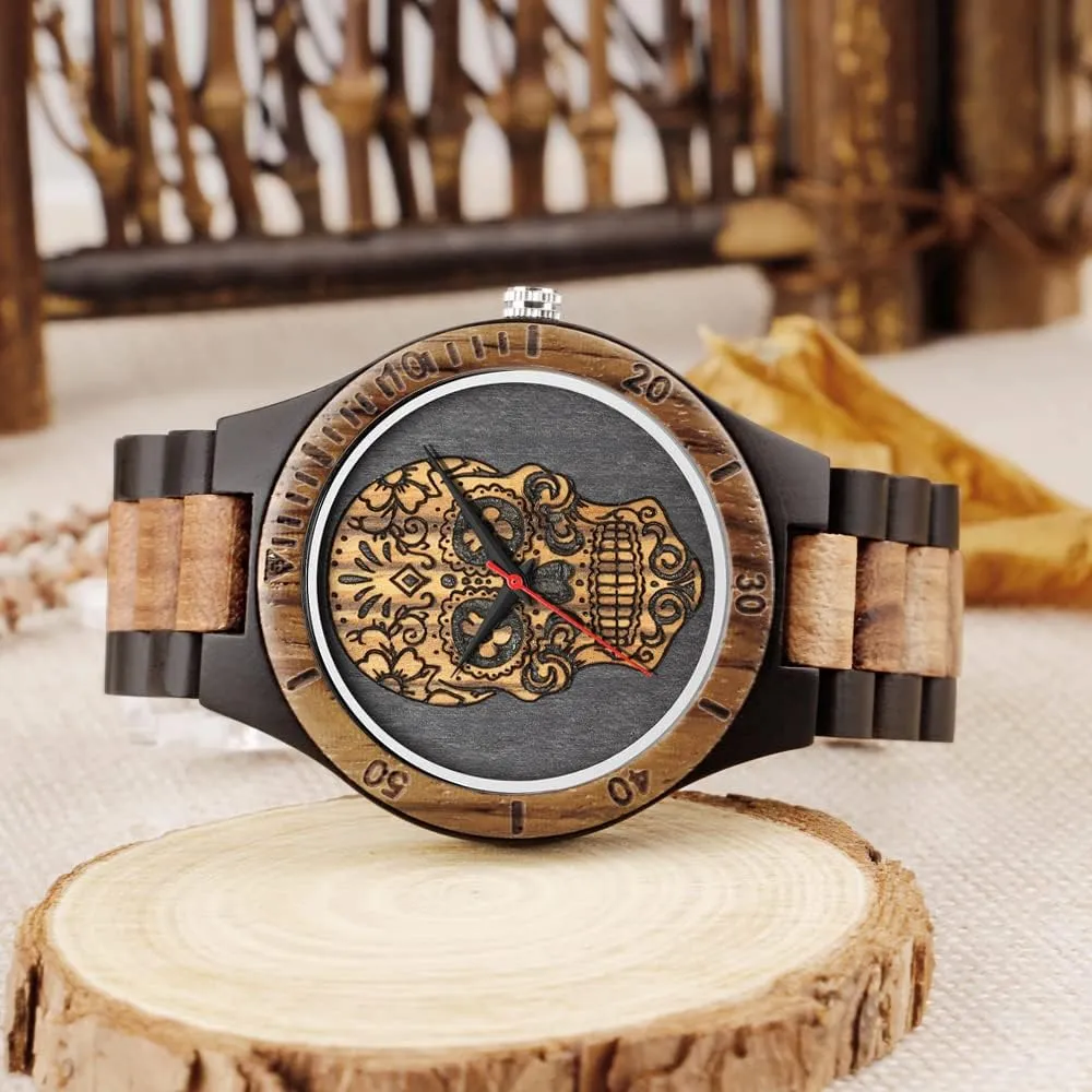 Analog Quartz Custom Wood Mens Wrist Watch Personalized relate sage Engraved Men's Handmade Wooden Watches Mens Lightweight 