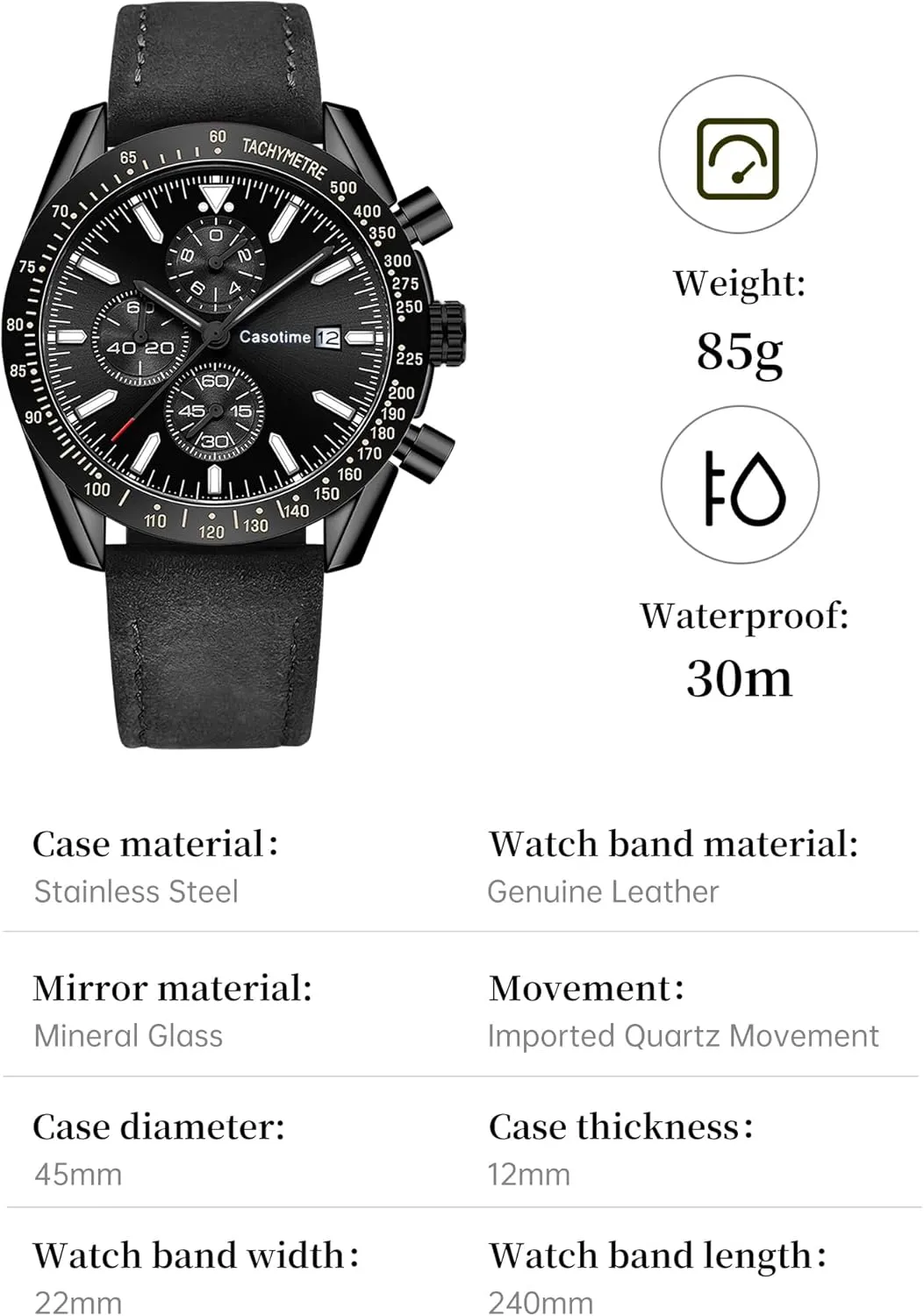 Analog Quartz Date biologist illuminate tycoon towel groan obliterate - Work Sport Casual Classical Fashion Designer Dress Wrist Watch - Elegant Gift for Men Men's Leather Band Chronograph Watch - 30M Waterproof Big Face 