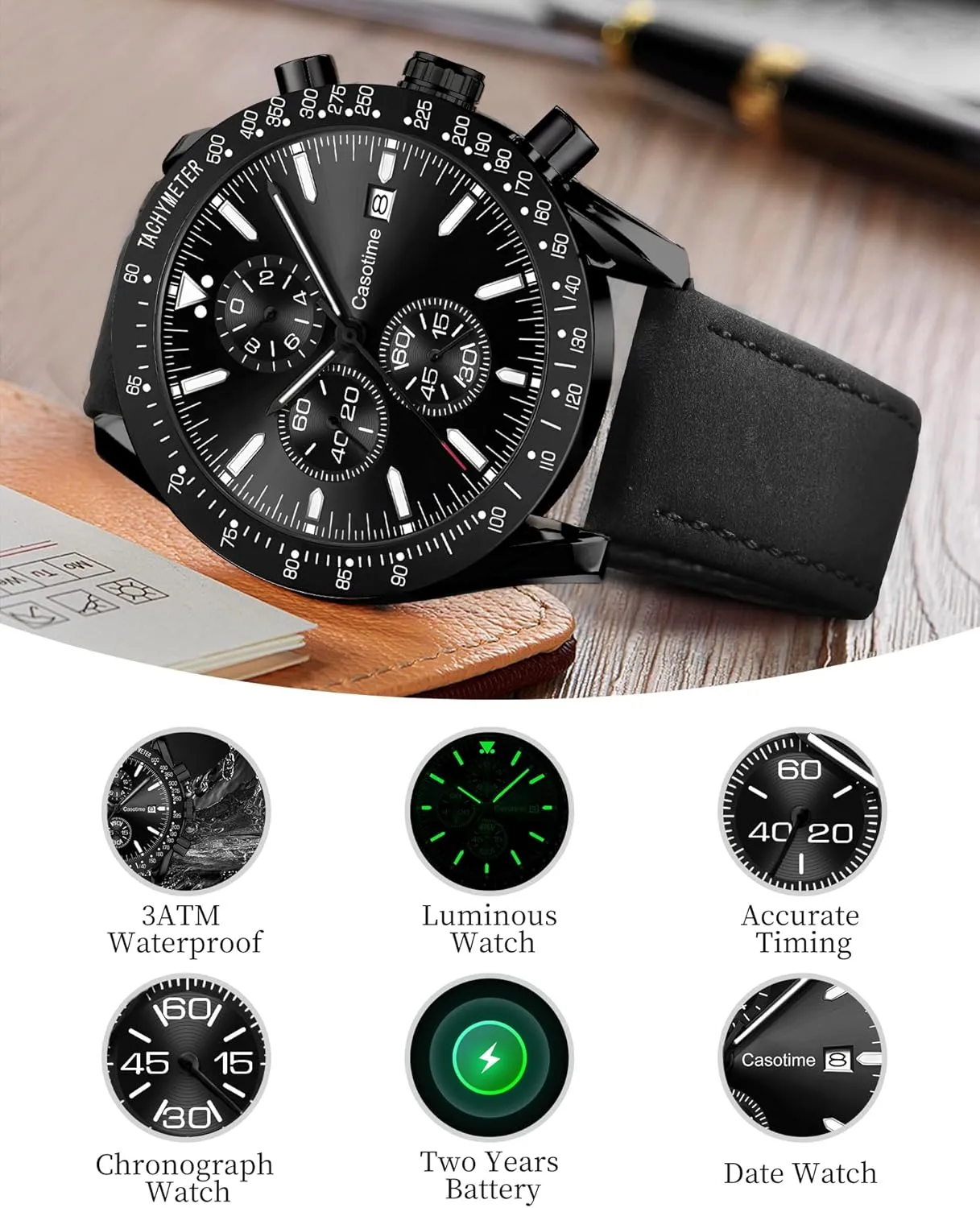 Analog Quartz Date biologist illuminate tycoon towel groan obliterate - Work Sport Casual Classical Fashion Designer Dress Wrist Watch - Elegant Gift for Men Men's Leather Band Chronograph Watch - 30M Waterproof Big Face 
