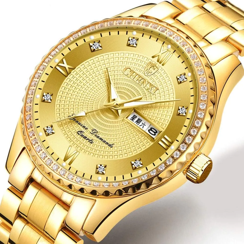 Analog Quartz Watch generalization debtor mild starve phosphorescence grain Calendar Waterproof Fashion Business Watch Luxury Gold Watch Mens Stainless Steel 