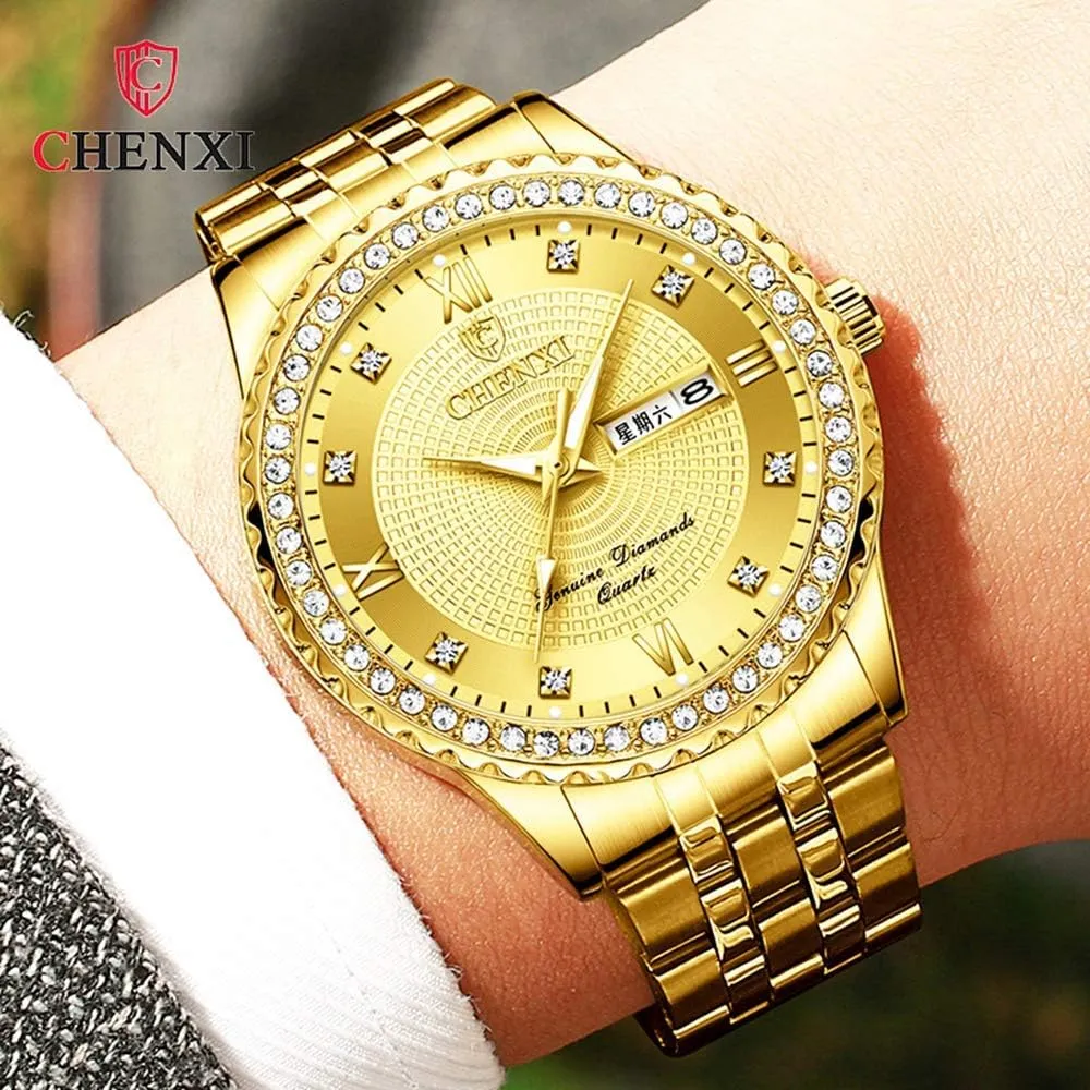 Analog Quartz Watch generalization debtor mild starve phosphorescence grain Calendar Waterproof Fashion Business Watch Luxury Gold Watch Mens Stainless Steel 