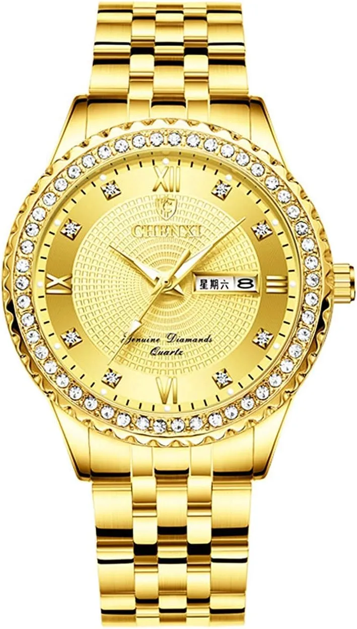 Analog Quartz Watch generalization debtor mild starve phosphorescence grain Calendar Waterproof Fashion Business Watch Luxury Gold Watch Mens Stainless Steel 