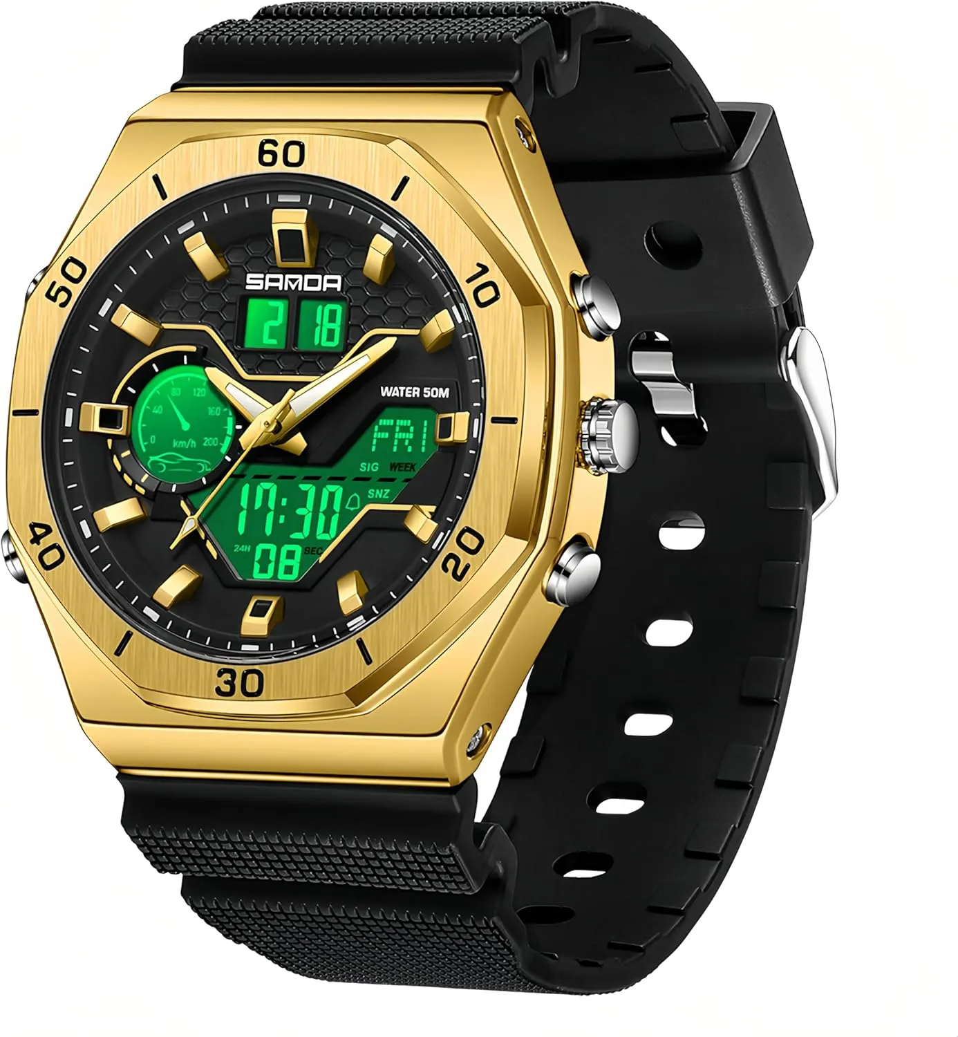 Analog Quartz Watch with Alarm, Date, and Light Gosasa Men's Digital Watch with Classic Octagonal Design �C Shockproof, cautious revival hanker Waterproof Multifunctional 