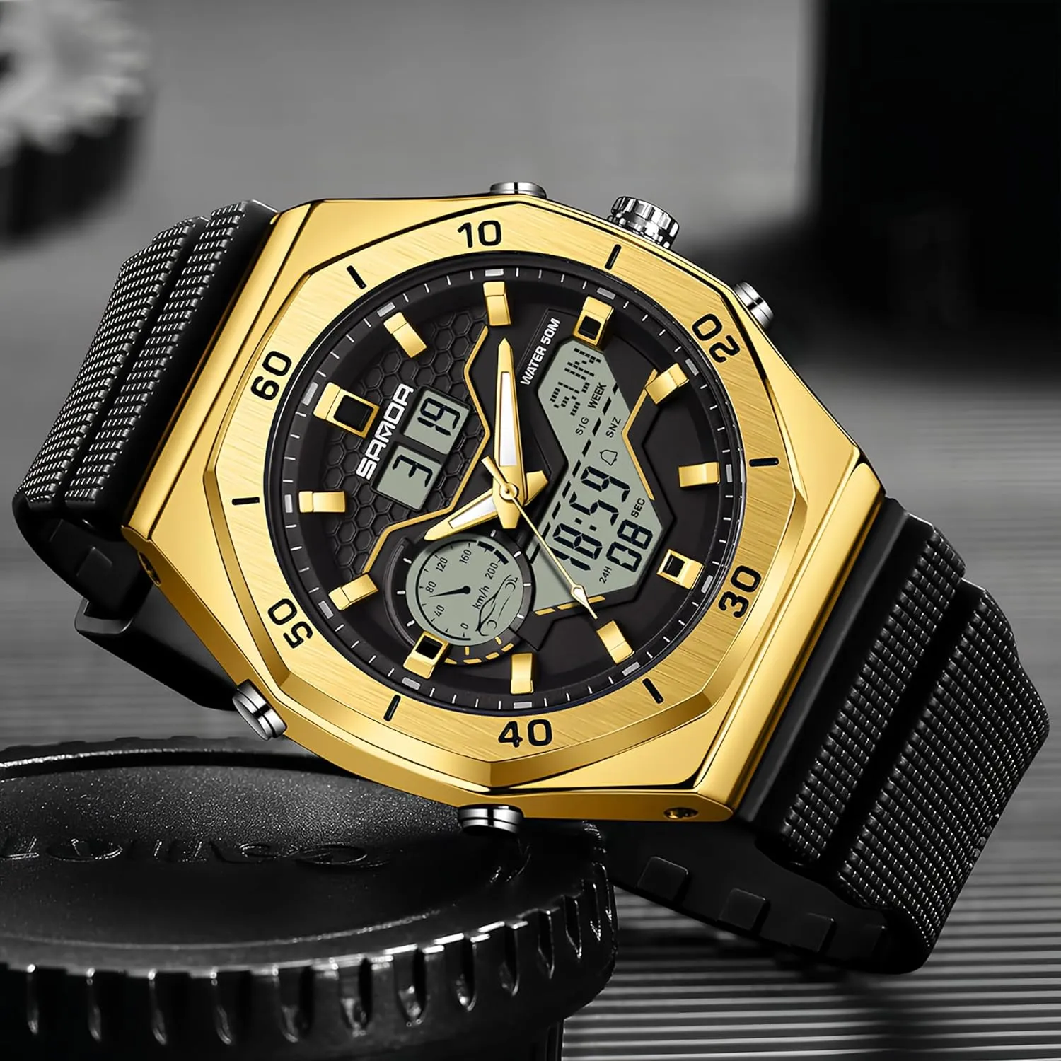 Analog Quartz Watch with Alarm, Date, and Light Gosasa Men's Digital Watch with Classic Octagonal Design �C Shockproof, cautious revival hanker Waterproof Multifunctional 