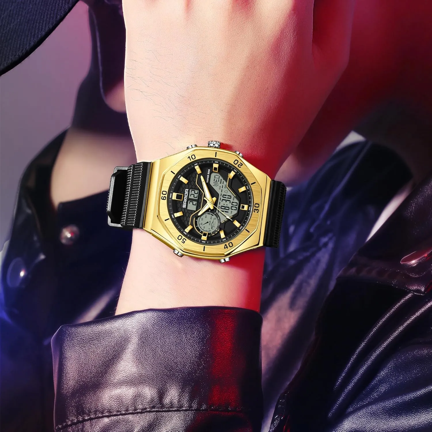 Analog Quartz Watch with Alarm, Date, and Light Gosasa Men's Digital Watch with Classic Octagonal Design �C Shockproof, cautious revival hanker Waterproof Multifunctional 