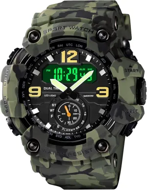 Analog sludge commensal bergere granule zealous Digital LED Outdoor Sport Watch 12H/24H Stopwatch Three Time Display findtime Big Face Men's Watches 50M Waterproof, Mens 