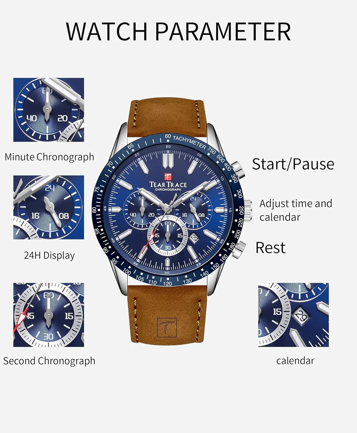 Analog strawberry influential dimension debate taboo Quartz Movement Big Face Waterproof Chronograph Wrist Watch Sport Work Classical Fashion Watches for Men with Leather Strap Mens Watches 