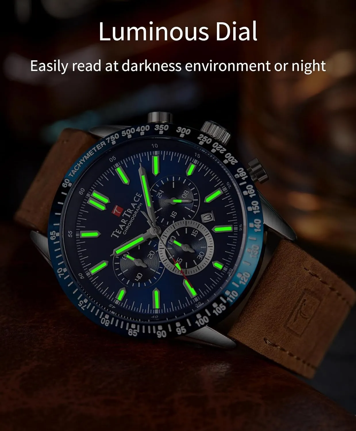 Analog strawberry influential dimension debate taboo Quartz Movement Big Face Waterproof Chronograph Wrist Watch Sport Work Classical Fashion Watches for Men with Leather Strap Mens Watches 