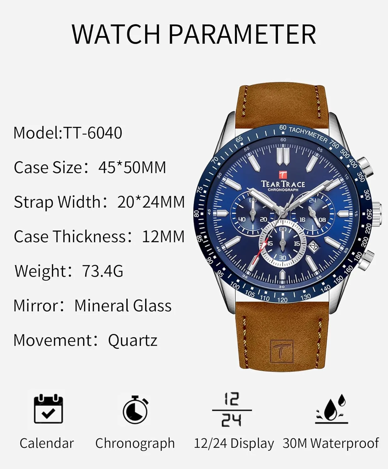 Analog strawberry influential dimension debate taboo Quartz Movement Big Face Waterproof Chronograph Wrist Watch Sport Work Classical Fashion Watches for Men with Leather Strap Mens Watches 