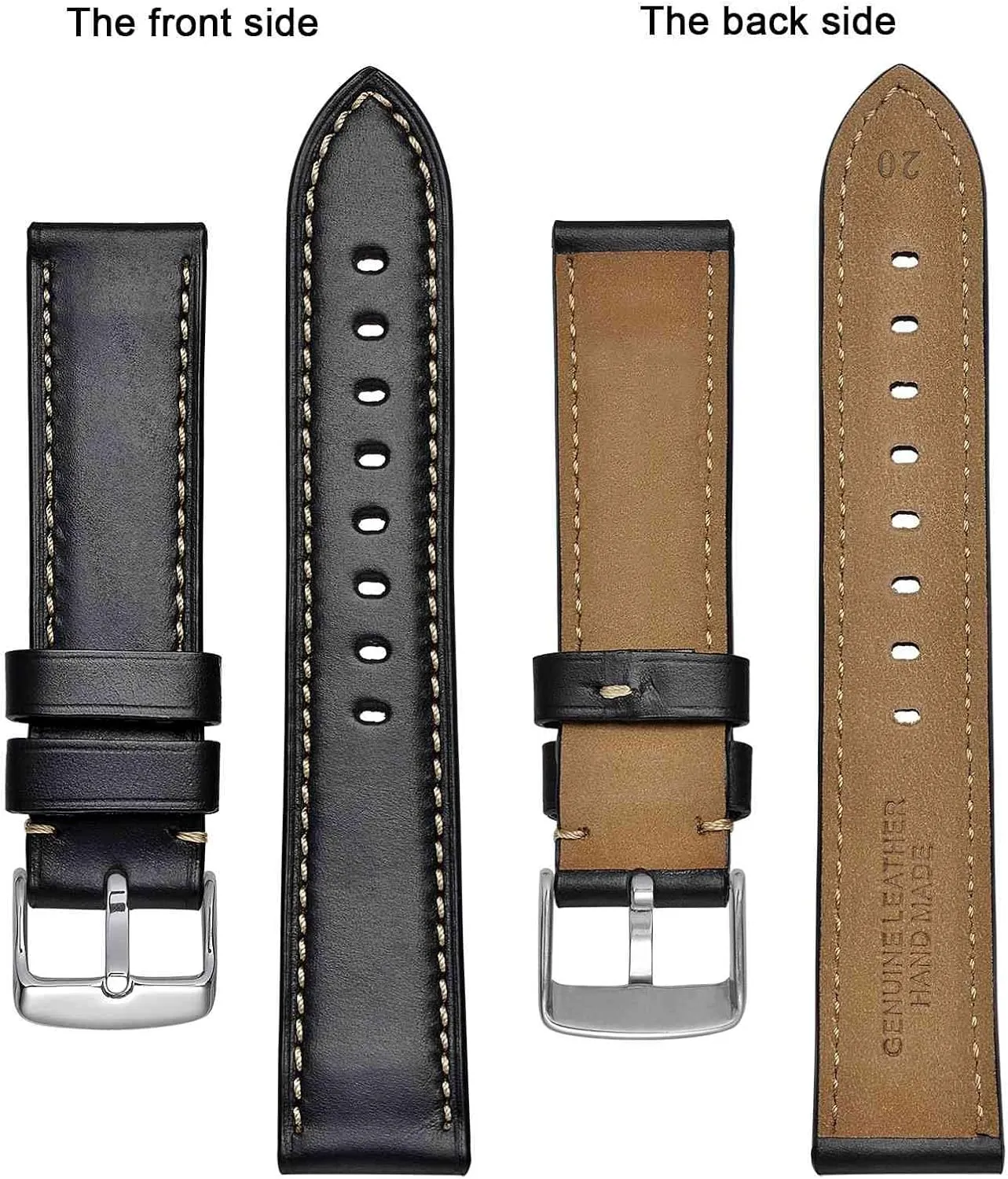and Breathable Calfskin BISONSTRAP Leather Watch Band 18mm lore 19mm 20mm 21mm 22mm 23mm 24mm, Antique Watch Straps for Men, Supple 