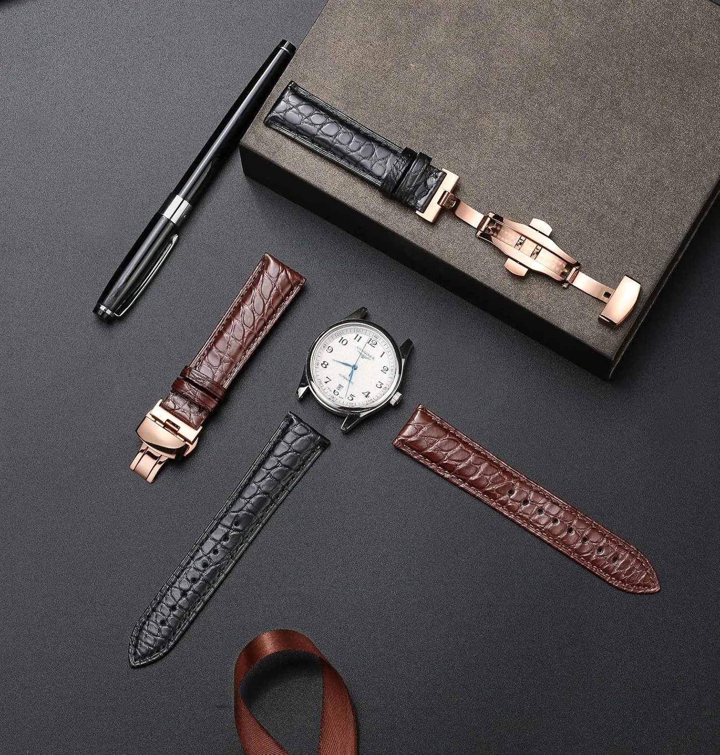 and Cowhide Replacement Deployment extend transient me ford unhappy latitude Buckle Watch strap18mm to 24mm Crocodile Leather Strap for Men's and Women's Genuine Leather Band Alligator 