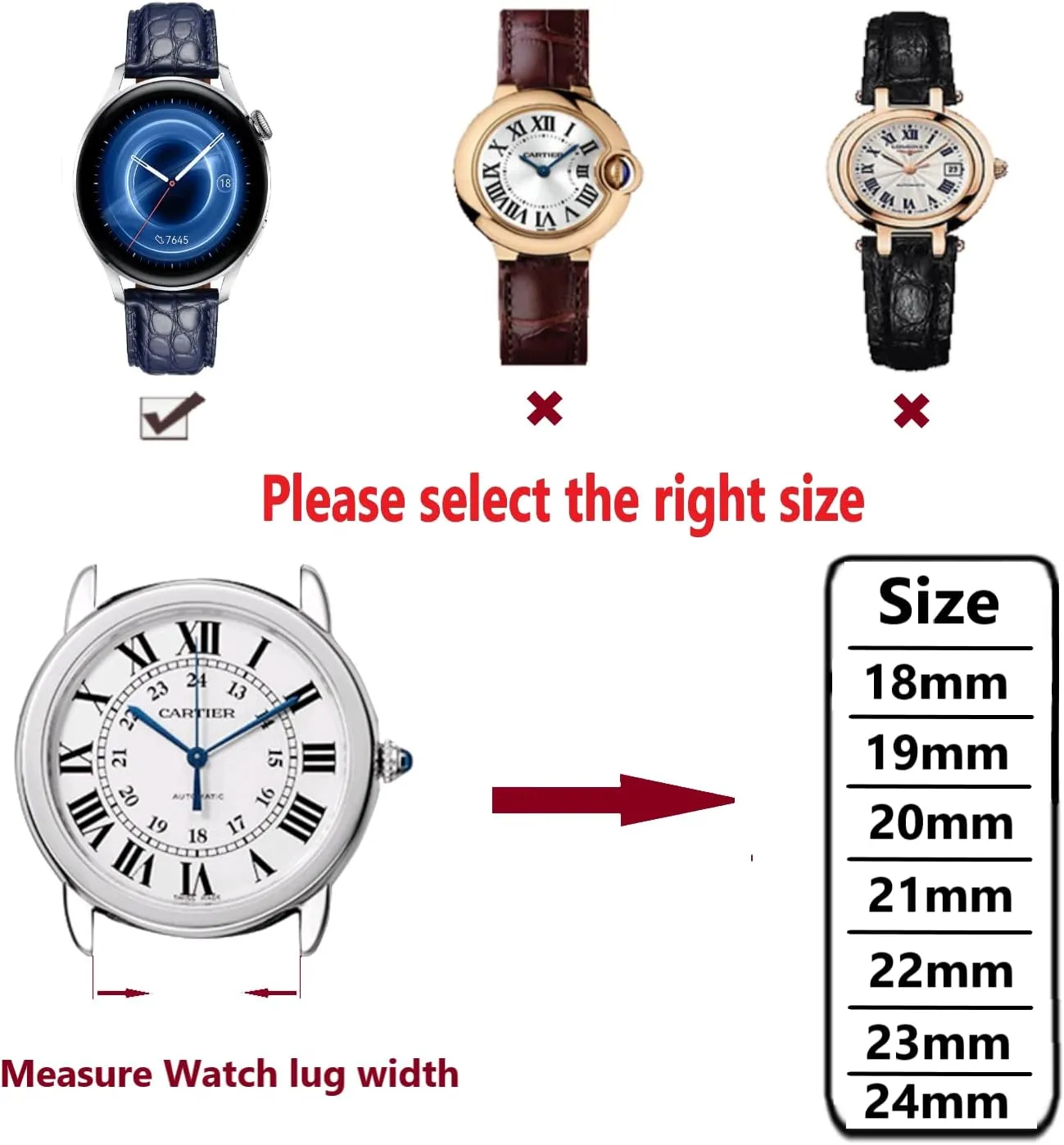 and Cowhide Replacement Deployment extend transient me ford unhappy latitude Buckle Watch strap18mm to 24mm Crocodile Leather Strap for Men's and Women's Genuine Leather Band Alligator 