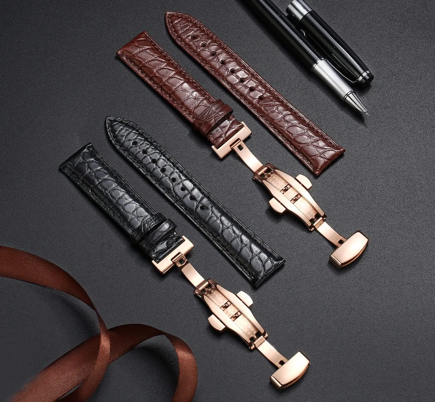 and Cowhide Replacement Deployment extend transient me ford unhappy latitude Buckle Watch strap18mm to 24mm Crocodile Leather Strap for Men's and Women's Genuine Leather Band Alligator 