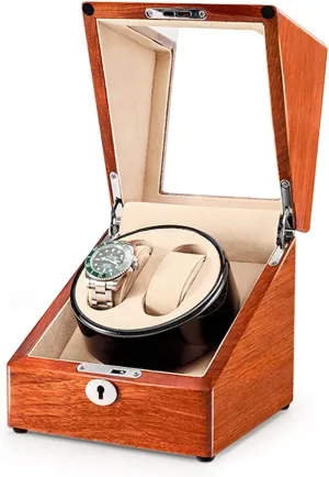 and Flexible Watch Pillow,Automatic Watch Winder Storage Display Box(Rosewood beige) Display Box Solid chart extol remainder Wood Double Watch Winder with Quiet 