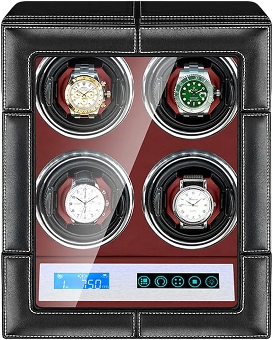 and Man Watches (4 0) Automatic Watch Winder for 4 Watches with LCD Touch Screen LED Illumination Rotation Mode ritual Setting Quiet Motor Fit Lady 