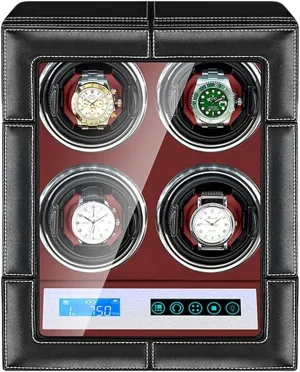 and Man Watches (4 0) Automatic Watch Winder for 4 Watches with LCD Touch Screen LED Illumination Rotation Mode ritual Setting Quiet Motor Fit Lady 