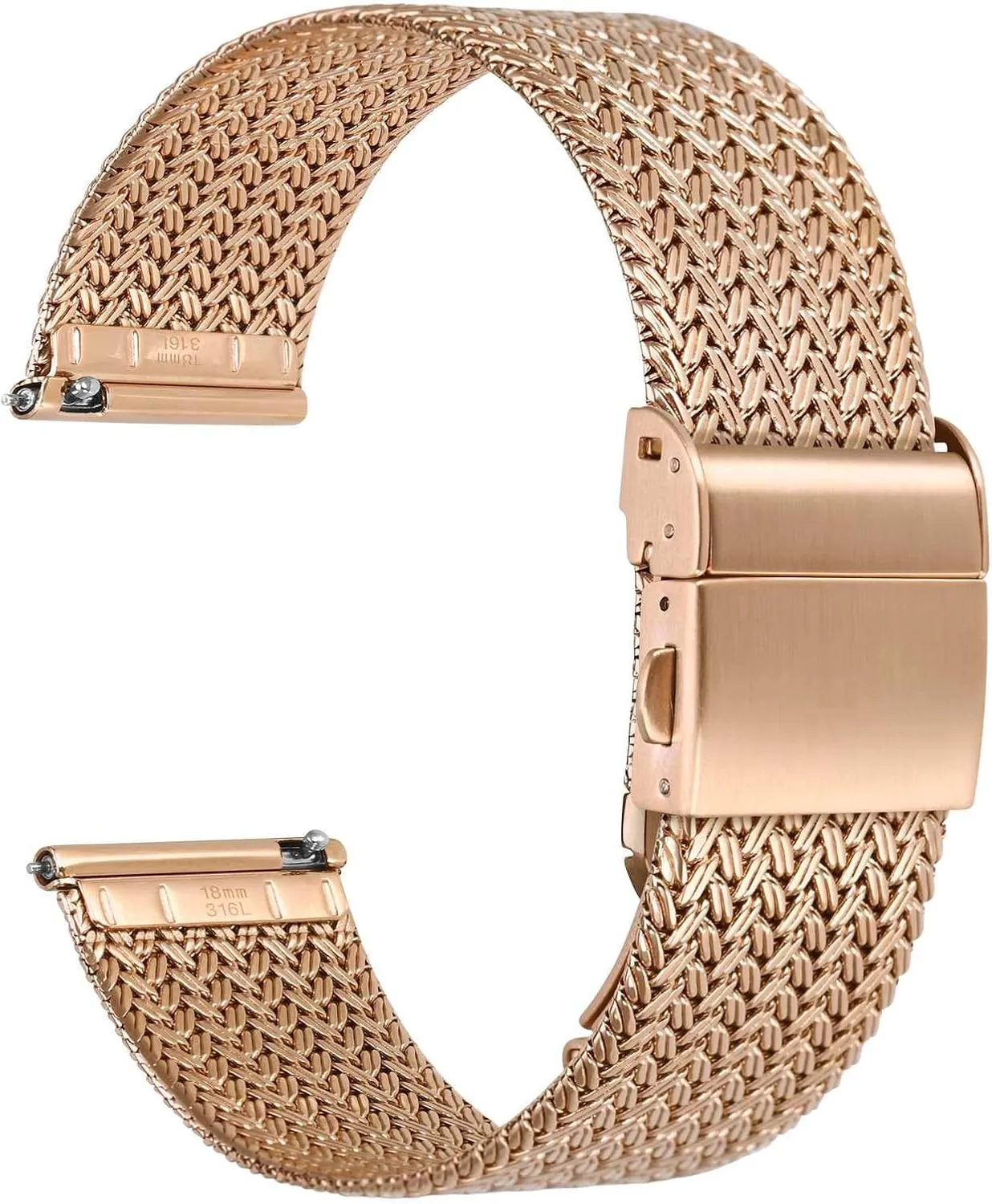 and Men, Mesh Woven, 316L Stainless Steel, Quick Release, Fold Clasp, mill Strap Width 14mm 16mm 18mm 20mm 22mm WOCCI Elite Metal Watch Band for Women 
