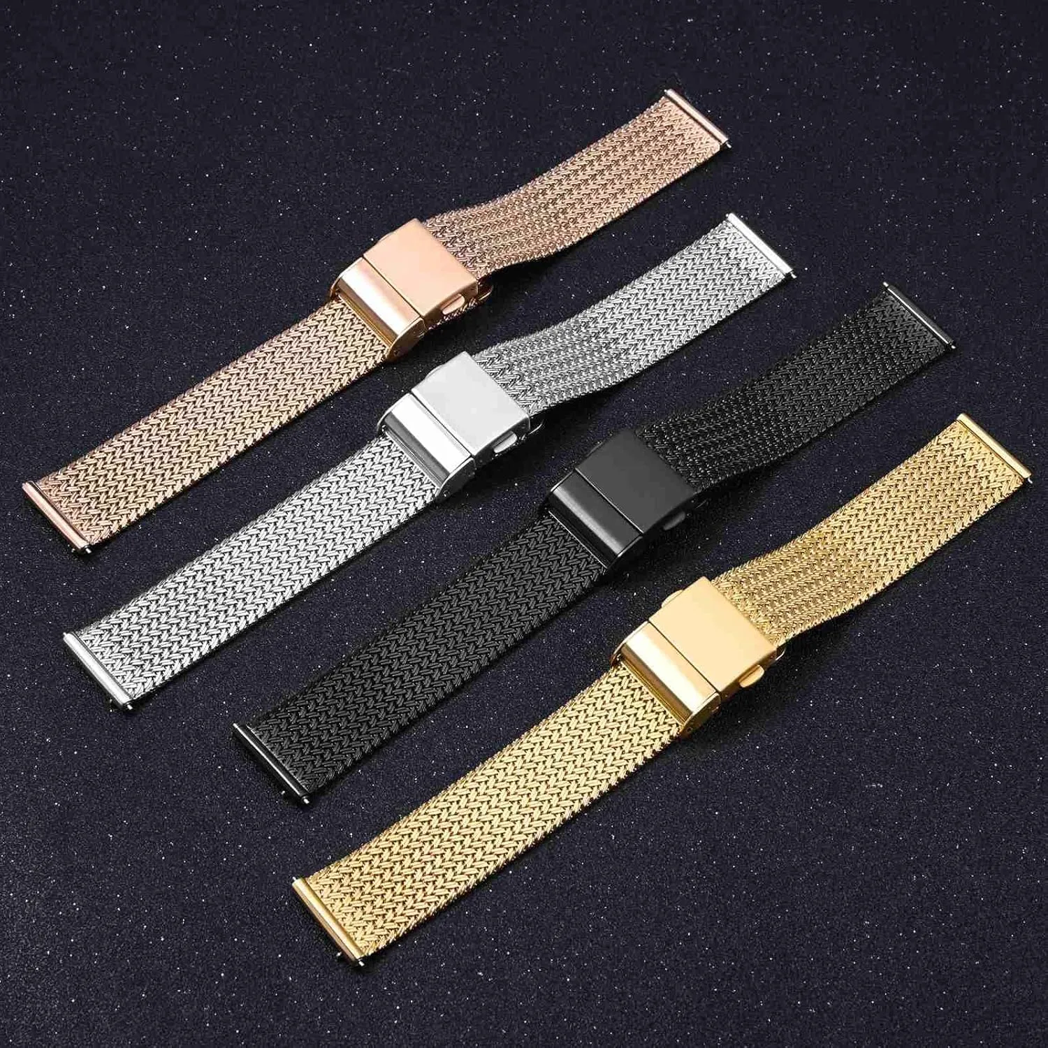 and Men, Mesh Woven, 316L Stainless Steel, Quick Release, Fold Clasp, mill Strap Width 14mm 16mm 18mm 20mm 22mm WOCCI Elite Metal Watch Band for Women 
