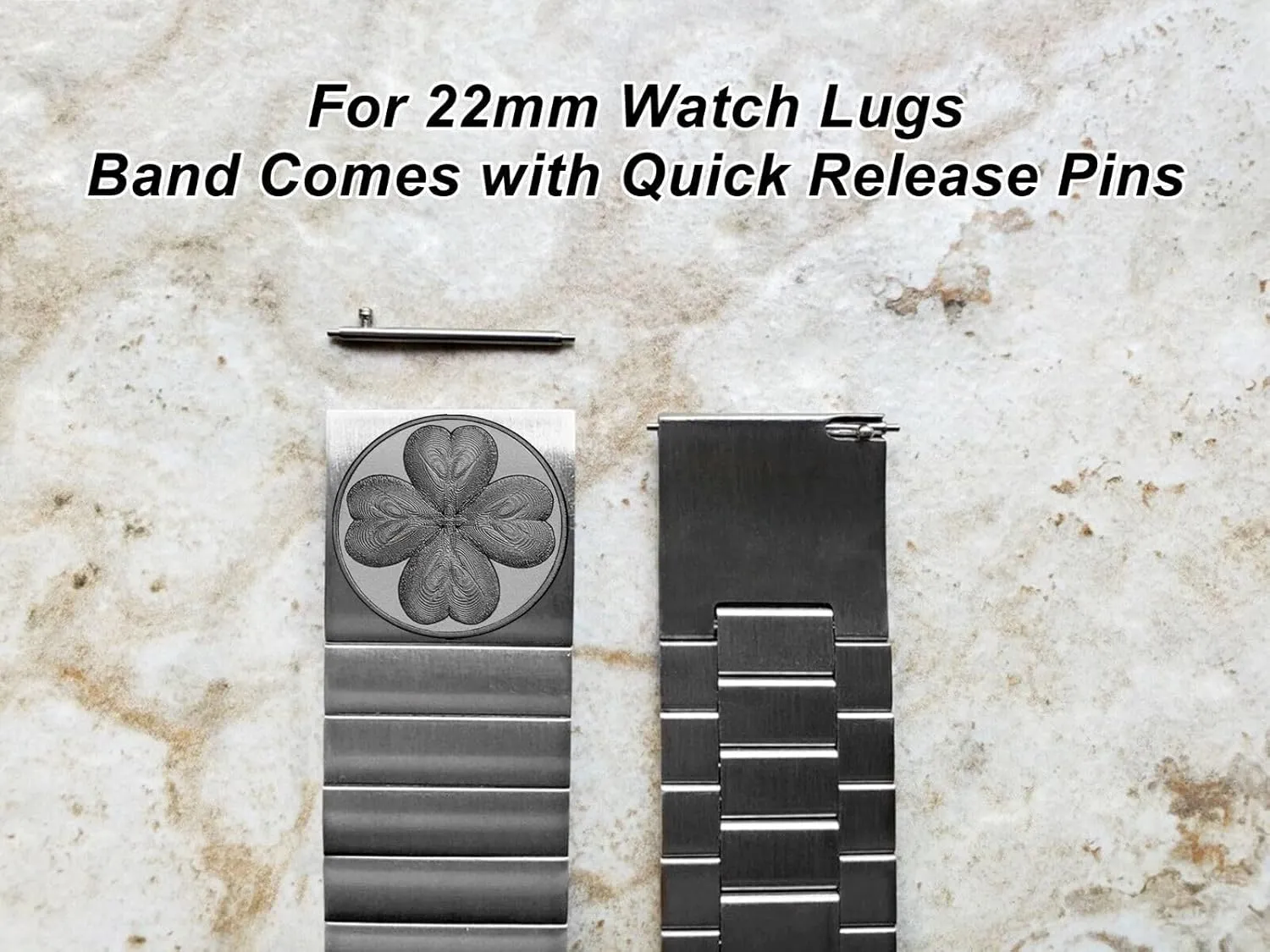 and Smartwatches Silver Stainless Steel Strap S-SR1 Four Leaf Clover Engraved abrupt Band for 22mm 24mm 25mm Width Lugs Traditional Luxury Casual Watches 