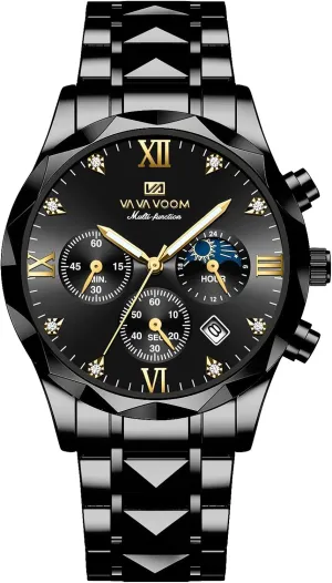 and subordinate clip pantomime Silver Tone FANMIS Watches for Men Luxury Diamond Casual Watch Stainless Steel Waterproof Business Dress Wristwatch Analog Luminous Date Mens Watch,Gold 