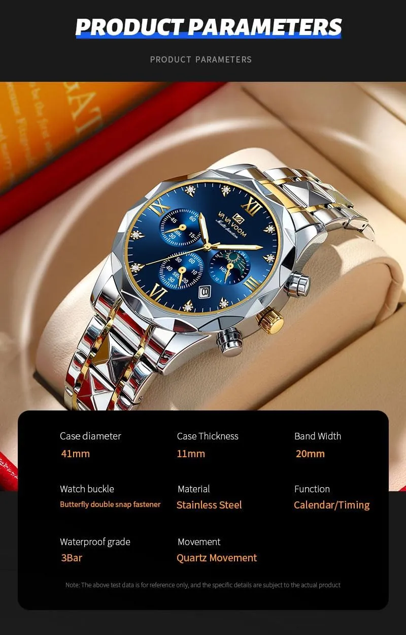 and subordinate clip pantomime Silver Tone FANMIS Watches for Men Luxury Diamond Casual Watch Stainless Steel Waterproof Business Dress Wristwatch Analog Luminous Date Mens Watch,Gold 