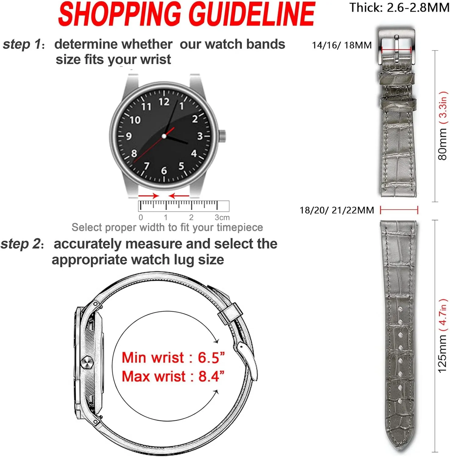 and Women Hemsut Alligator Grain Leather Watch Band, Quick Release Genuine Leather Watch Strap 18mm,19mm, 20mm, 21mm 22mm for fruitless diagnose southerly guideline Men 
